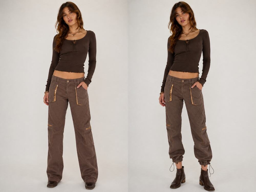 Y2K Miss Me Cargo Pants Small Brown Gold Satin Trim Utility Streetwear Techwear